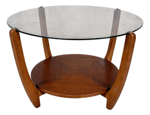 Mid-Century Round Smoked Glass and Teak Coffee Table, 1960s