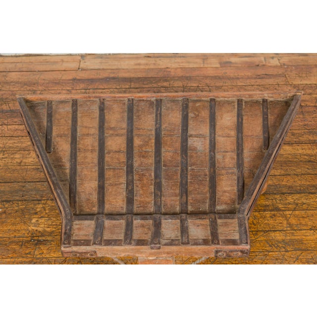 Wood 19th Century Bullock Cart Rustic Coffee Table with Twisted Iron Stretchers For Sale - Image 7 of 12