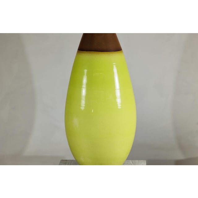 Late 20th Century Late 20th Century Large Yellow and Brown Artisan Ceramic Vase with Teardrop Tapered Form For Sale - Image 5 of 18