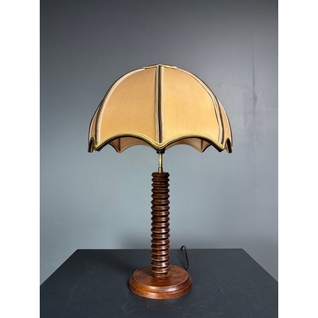Mid-Century Modern French Brutalist Turned Wood Mushroom Table Lamp in the style of Charles Dudouyt, 1950s For Sale - Image 12 of 16