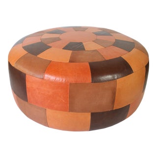 Oversized Patchwork Leather Ottoman For Sale