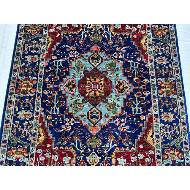 2000 - 2009 Royal Blue Karachoph Kazak Medallion Hand-Knotted Wool Rug - 3'11" X 6'0" For Sale - Image 5 of 12