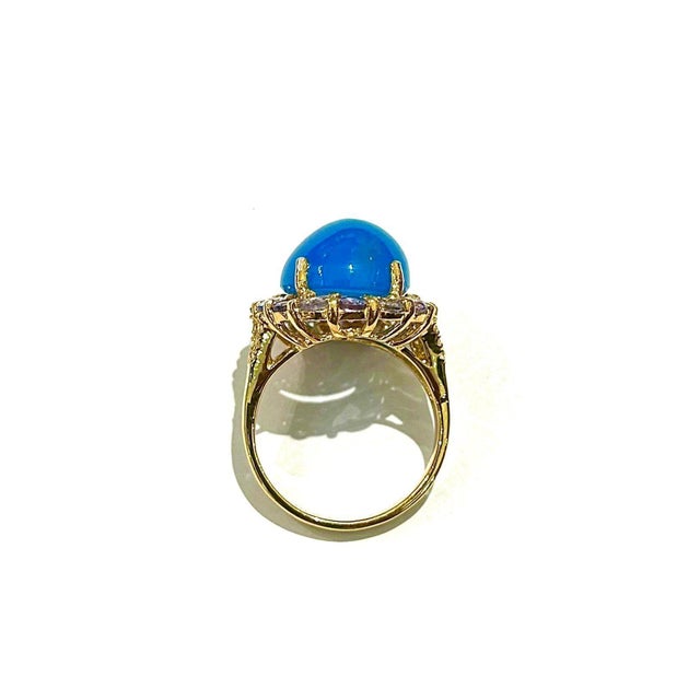 Art Deco Bochic “Capri” Vintage Blue Opal & Lilac Tanzanite Cocktail Ring - 18K Gold & Si For Sale - Image 3 of 10