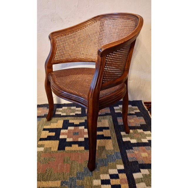 20th Century Louis XV Half-Moon Rattan and Hardwood Armchair For Sale - Image 3 of 16