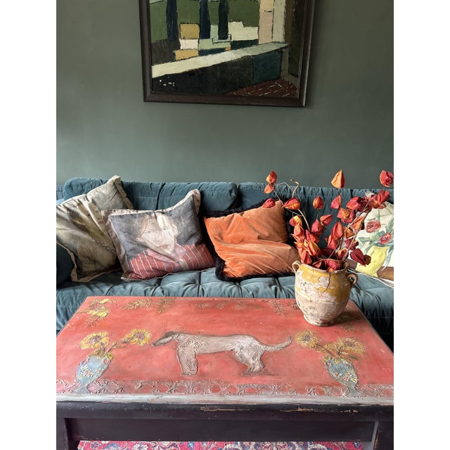 Vintage painted cofffee table, we have added a Bloomsbury inspired hound design