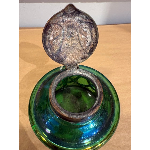 Vintage Art Nouveau Iridescent Glass Inkwell For Sale - Image 4 of 7