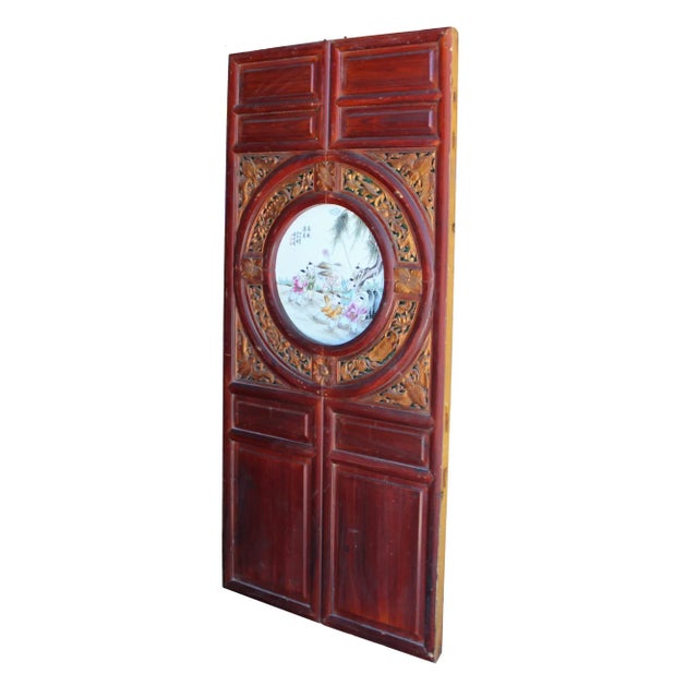 Chinese Vintage Round Porcelain Scenery Wood Wall Panel Art For Sale - Image 4 of 8