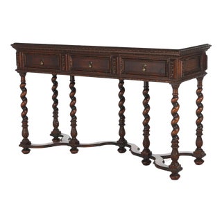 Antique Elizabethan Style Carved Walnut Server on Barley Twist Legs Circa 1920 For Sale