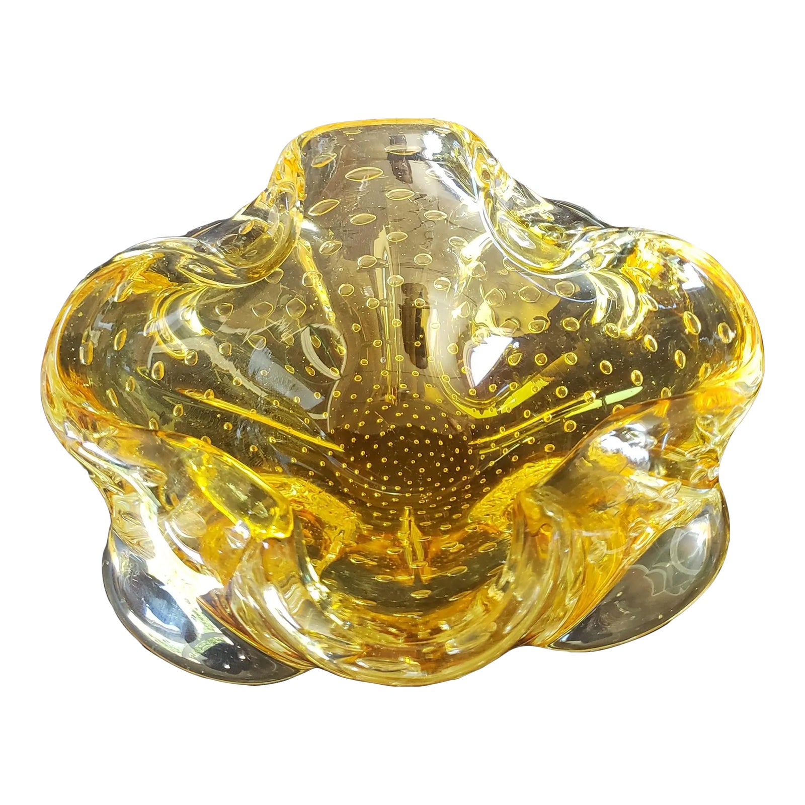 1950s Murano Italian Glass Bowl in Amber Chairish