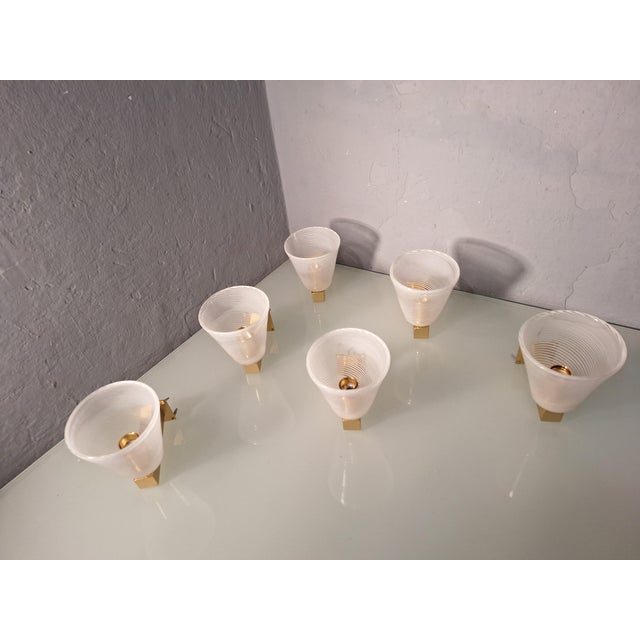 1950s Wall Lamps in Brass and Canne Torte Murano Glass from Manifattura Di Murano, Set of 2 For Sale - Image 5 of 9