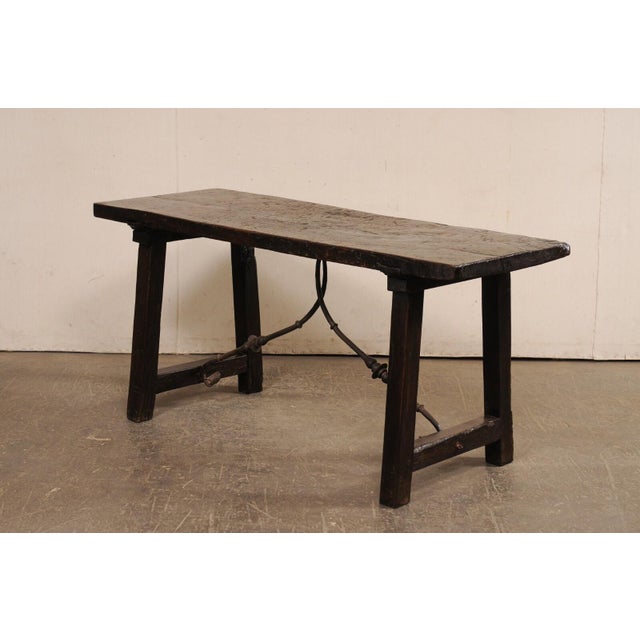 Wood 18th C. Spanish Rustic Iron Stretcher Table For Sale - Image 7 of 10
