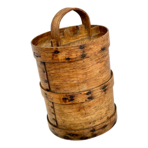Antique Hand Made Steam Bent Oak Kitchen Pantry Box With Unusual Top Slide Lock Carry Handle