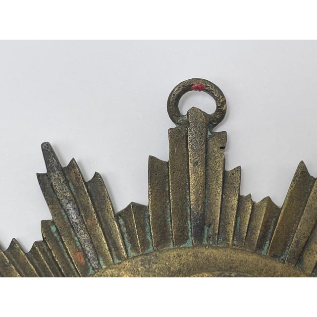 French Convent Late 19th Century Brass Haloed Christ Blessing Sunburst Plaque For Sale - Image 9 of 12