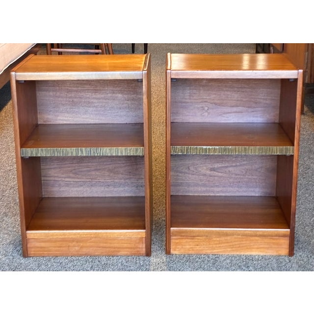 Brown Pair of Mid Century Modern Teak Nightstands W/ Open Shelving c.1960 For Sale - Image 8 of 8