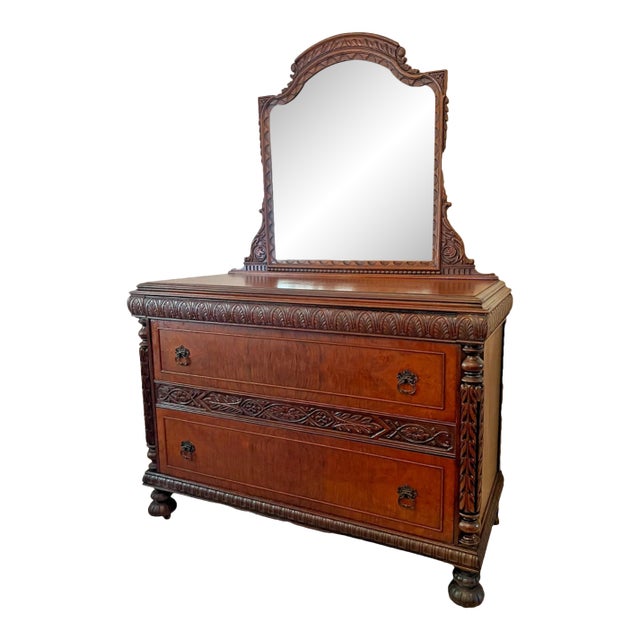 Antique Sideboard, Buffet, Console, Hand Carved, Mirror, Renaissance Revival For Sale