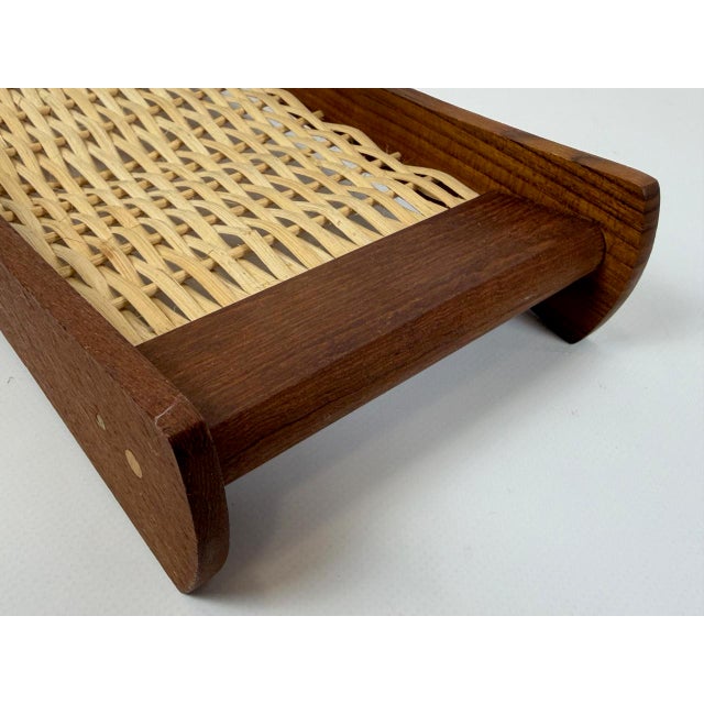 Wood Mid-Century Modern Teak Serving Tray with Rattan Bottom from Poulsen Krogstrup, 1960s For Sale - Image 7 of 13