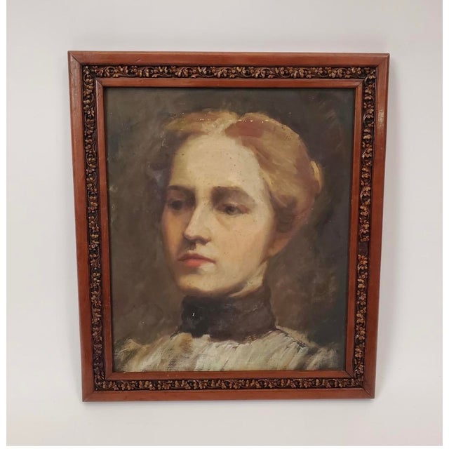 Antique Oil Portrait of a Young Woman For Sale - Image 12 of 18