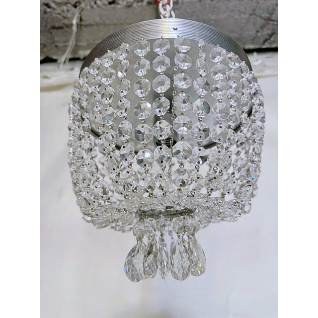 Vintage Hollywood Regency Reeded Tiered Crystal Basket Chandelier For Sale - Image 9 of 9