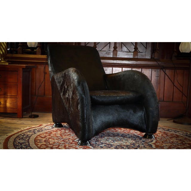 Sole Armchair and Ottoman in Black Pony Hide Leather from Stone International, 2010s For Sale - Image 11 of 16