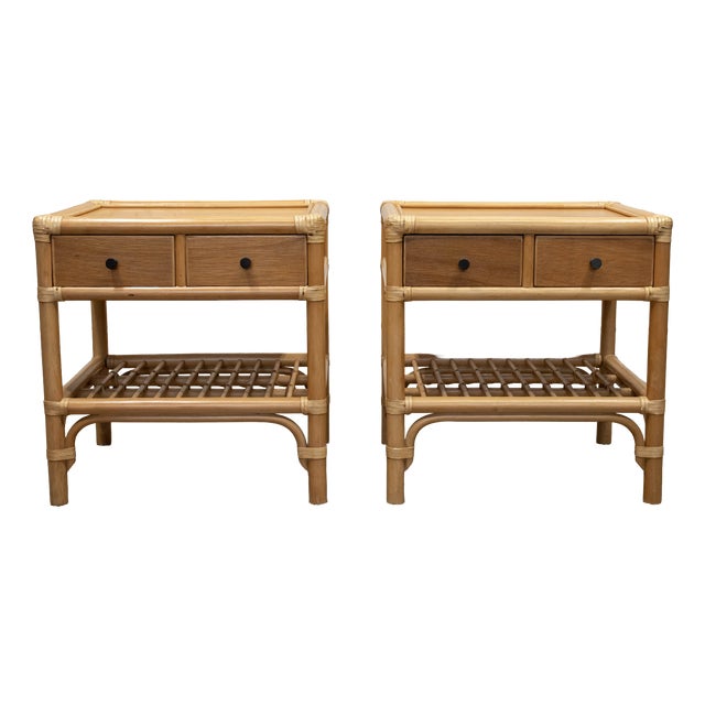 Swedish Manilla Bamboo Nightstands by Kenneth Bergenblad for Dux, 1970s, Set of 2 For Sale