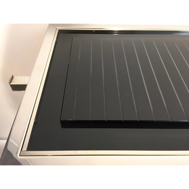 Metal Italian Contemporary Polished Chrome and Black Glass Console With Shell Motif For Sale - Image 7 of 10