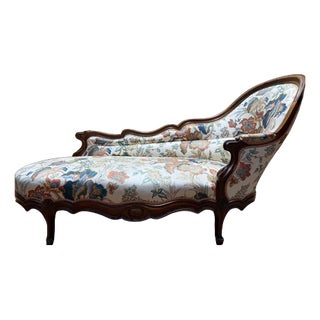 Louis Philippe Chaise Longue in Carved Walnut For Sale