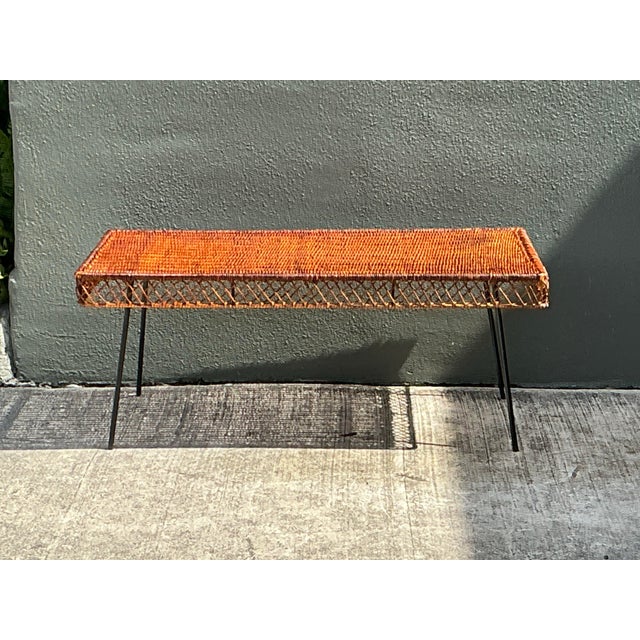 Vintage Woven Rattan and Metal Coffee Table For Sale - Image 12 of 12