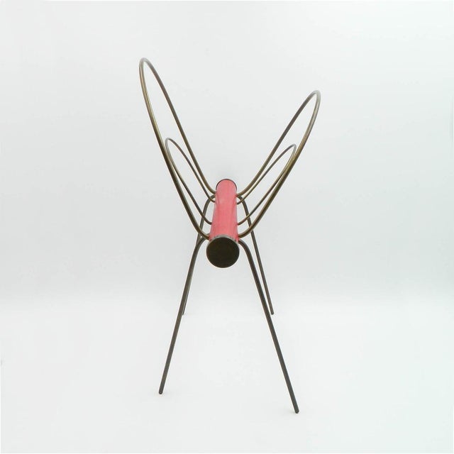 Metal Brass Magazine Rack with Red Leather For Sale - Image 7 of 10