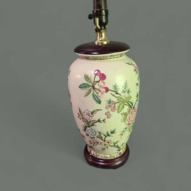 Vintage Asian Motif Chinoiserie Hand Painted Floral Table Lamp For Sale - Image 6 of 12