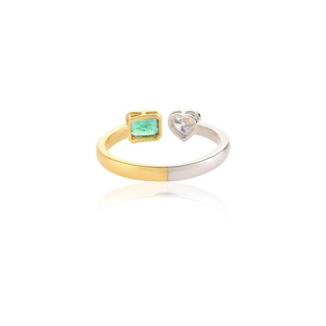 Emerald Diamond Toi Et Moi 18k Gold Ring Size 7 (All Sizes Available) For Sale - Image 4 of 9