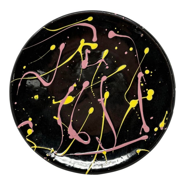 Vintage 1980s Abstract Splatter Ceramic Plate – Postmodern Memphis Style For Sale