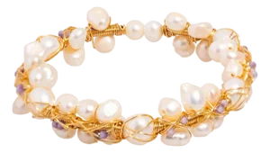 Pearl Beads & Gold Elegant Wedding Cuff Bracelet
