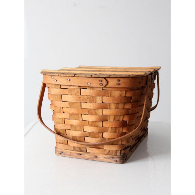 Farmhouse Vintage Splint Weave Picnic Basket For Sale - Image 3 of 12