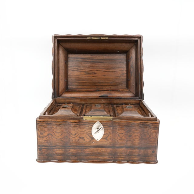 Brown Serpentine Colonial Coromandel Box With Tea Canisters, Anglo-Indian Circa 1850 For Sale - Image 8 of 11