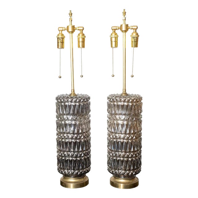 Pair of Hollywood Regency Style Mercury Glass Diamond Pattern Lamps For Sale