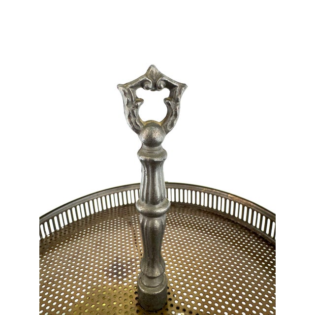 Mid-Century Modern Vintage Traditional Brass Library Table Lamp With Pierced Gallery Shade For Sale - Image 3 of 10