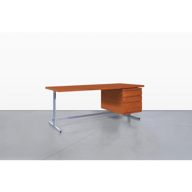 Mid-Century Modern Mid-Century Modern German Teak and Chrome Executive Desk For Sale - Image 3 of 15