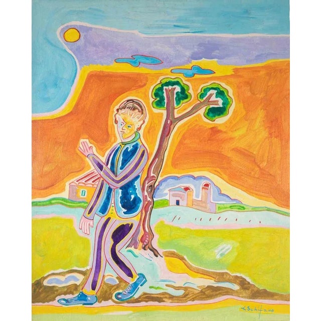 1980s Luciano Schifano, Country Figure, Oil Painting, 1988 For Sale - Image 5 of 5