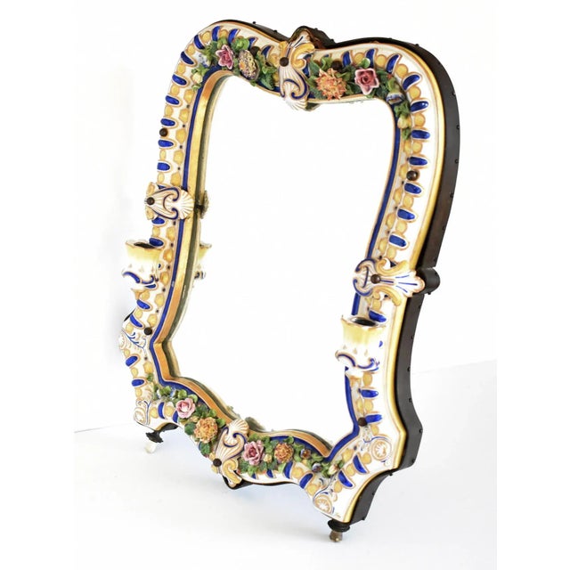 Victorian C. 1850 German Porcelain Vanity Mirror With Candle Holders For Sale - Image 3 of 12
