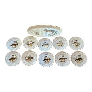 Lunéville K&g French Faience Fish Service, Platter and 10 Plates - Set of 11 For Sale