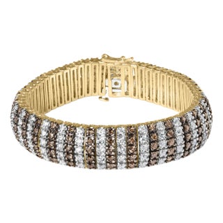 10K Yellow Gold 10-1/3 Cttw Alternating Coco Color and White Diamond 5 Row Tennis Bracelet - Size 7. For Sale