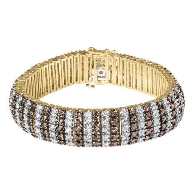 10K Yellow Gold 10-1/3 Cttw Alternating Coco Color and White Diamond 5 Row Tennis Bracelet - Size 7. For Sale