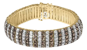 10K Yellow Gold 10-1/3 Cttw Alternating Coco Color and White Diamond 5 Row Tennis Bracelet - Size 7.