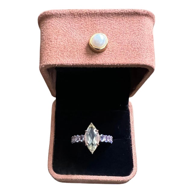 Bochic “Orient” Lemon Amethyst & Lilac Tanzanite Ring Set In 18K Gold & Silver For Sale