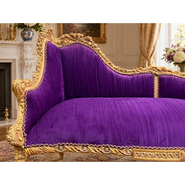 Wood Late20C Artisan Louis XVI Gold Purple Beech Settee For Sale - Image 7 of 10