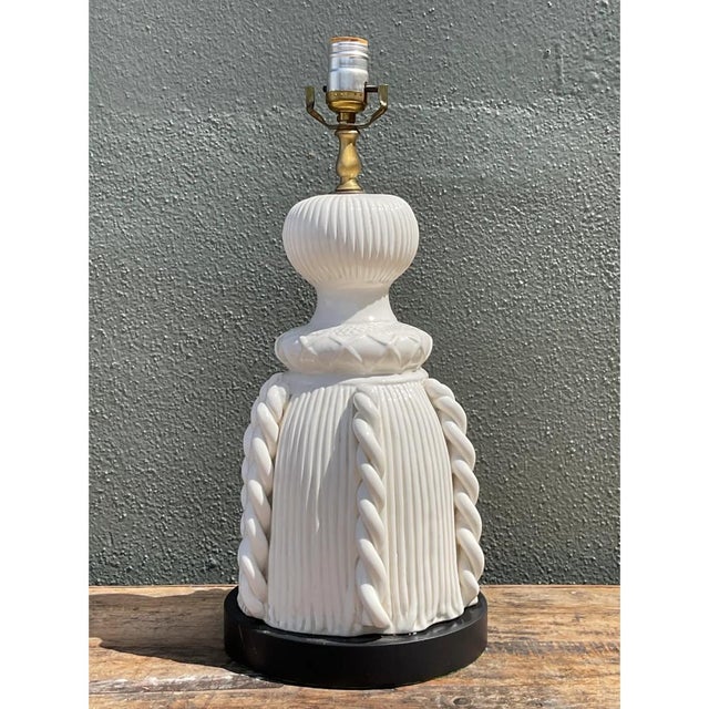 Off-white Vintage Ceramic Rope Detail Table Lamp For Sale - Image 8 of 12