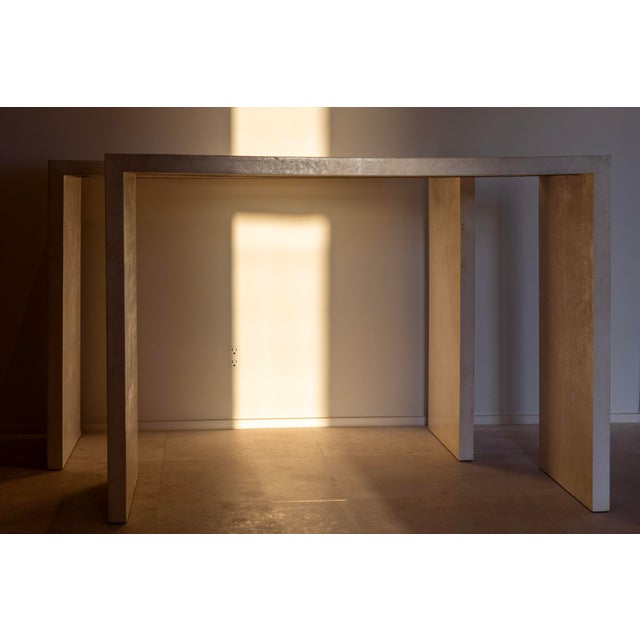 1980s Pair of Parchment Covered Console Tables (In the Manner of Jean-Michel Frank) For Sale - Image 11 of 14