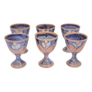1970s Blue Drip Glaze Goblets - Set of 6 For Sale