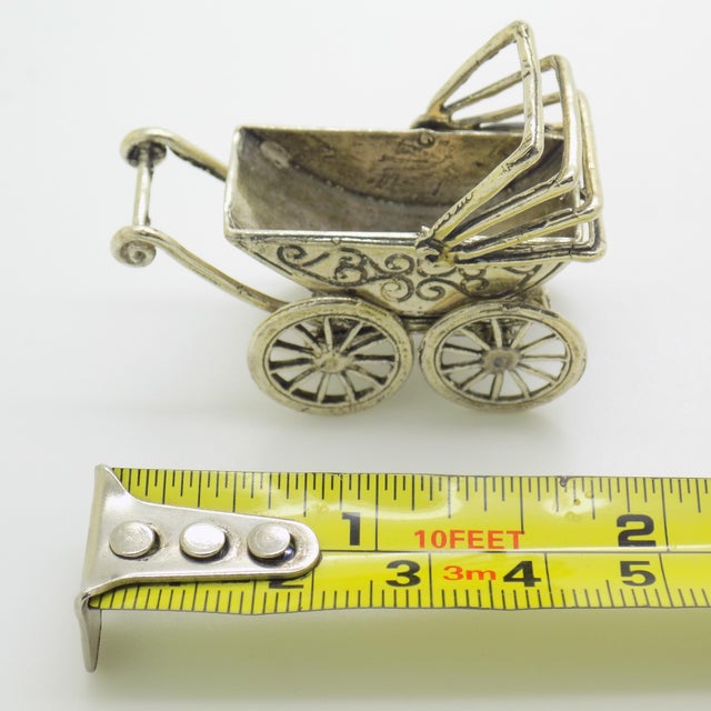 Vintage Italian Handmade Genuine Silver Stroller Miniature Dollhouse Figurine For Sale - Image 10 of 10