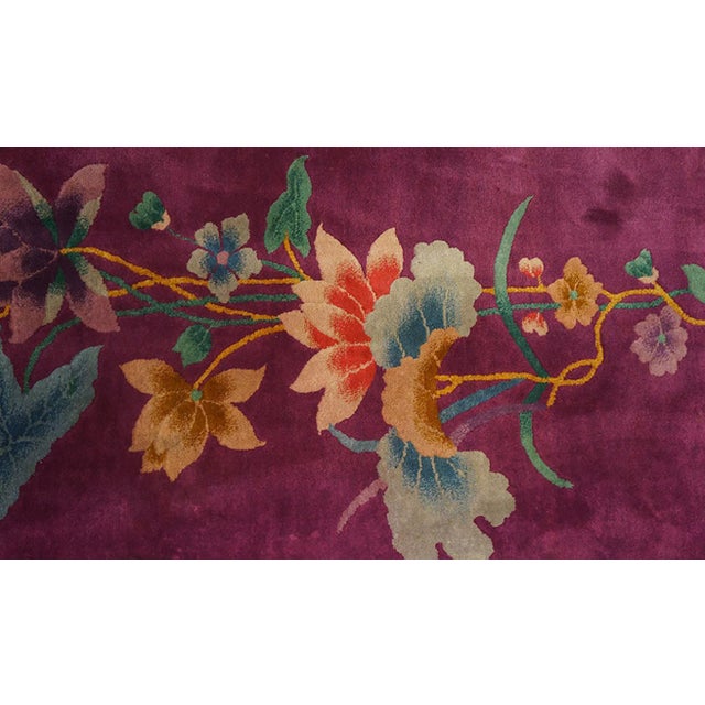 1920s Purple Mauve Floral Modern Antique Chinese Art Deco Rug 8' 6" X 11' 4" Handknotted Wool Carpet For Sale - Image 4 of 6